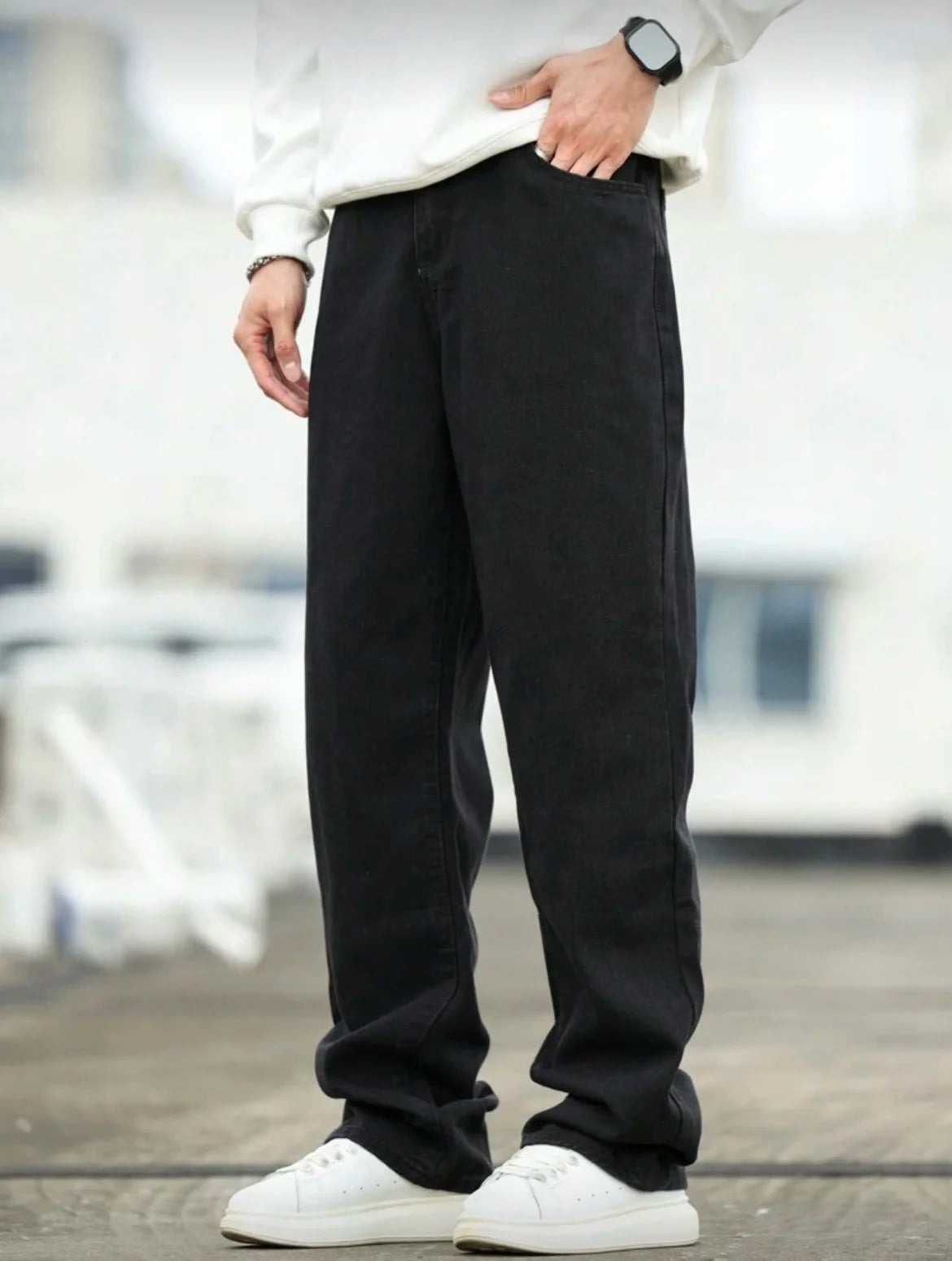 Men's Wide Leg Jeans - Oversized Straight Fit Denim Pants with Casual Drop Crotch